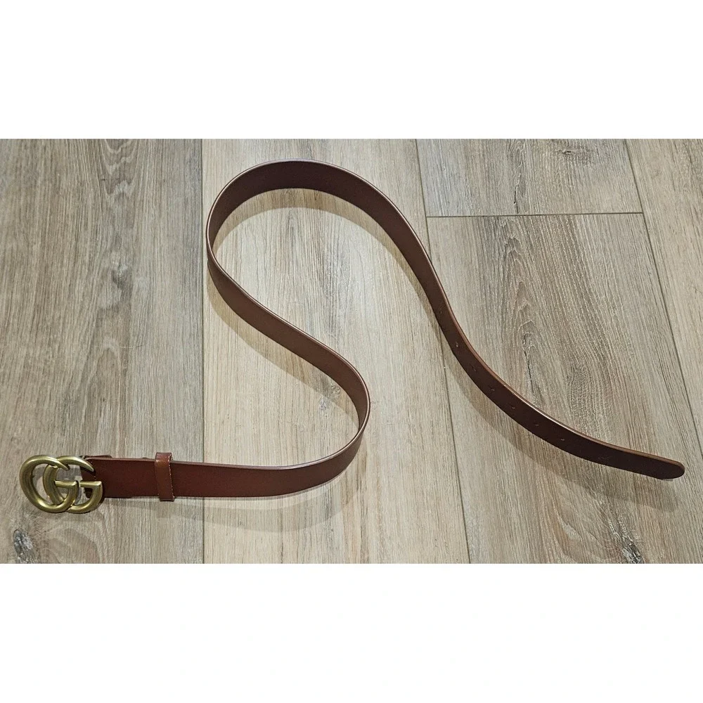 Gucci GG Marmont Brown Leather Belt Antique Gold Buckle 414516 Size 100 40